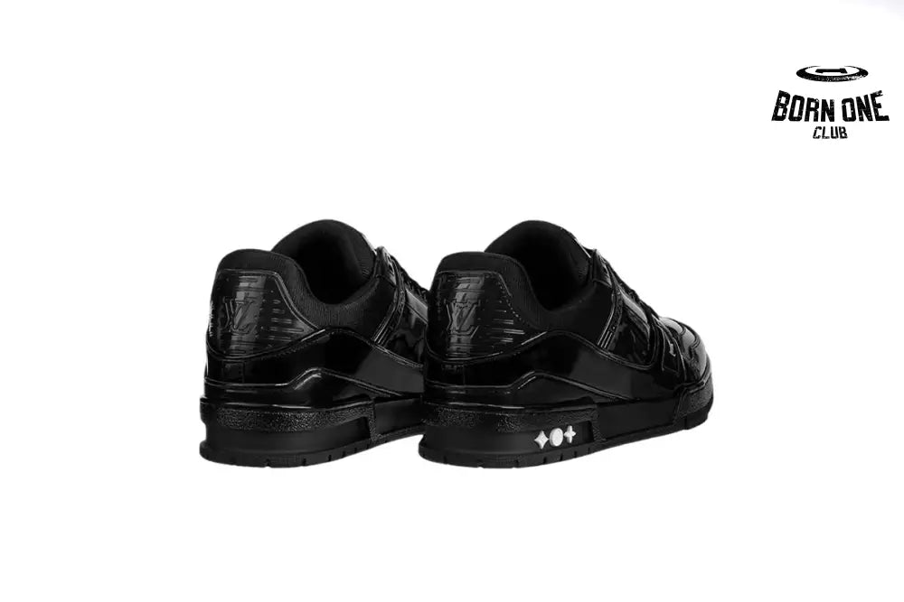 Louis Vuitton Trainer Patent Leather Gloss Black Embossed Monogram