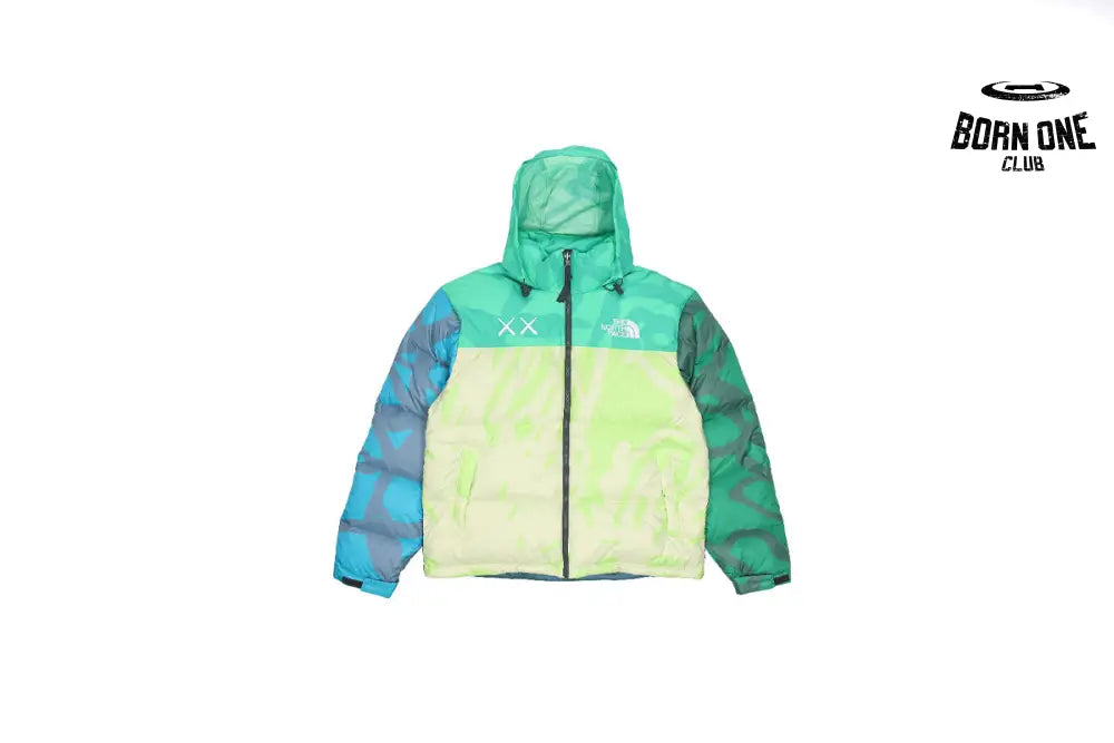 The North Face x KAWS Youth Retro 1996 Nuptse Jaqueta KW Safety Green Nuptse Print NF0A7WLX