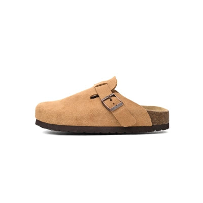 Birkenstock Boston Suede Cork Brown Pattern Footbed 1023465