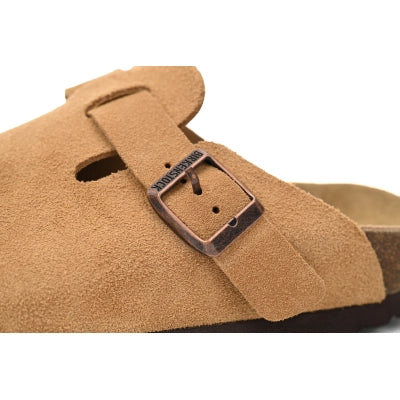 Birkenstock Boston Suede Cork Brown Pattern Footbed 1023465