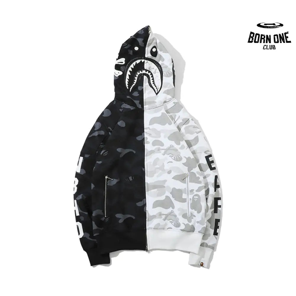 Bape x Neighborhood Split Camo Shark Full Zip Moletom