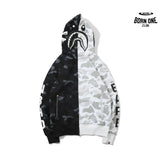 Bape x Neighborhood Split Camo Shark Full Zip Moletom