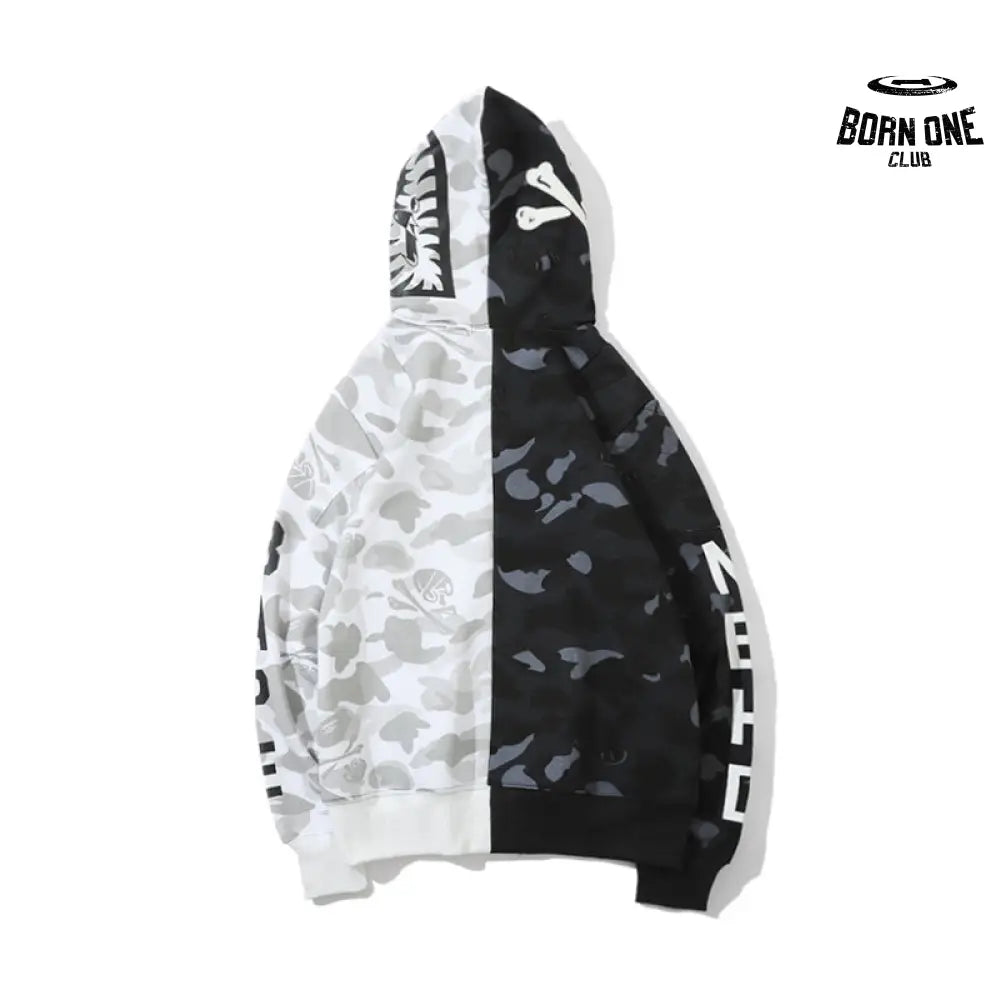Bape x Neighborhood Split Camo Shark Full Zip Moletom