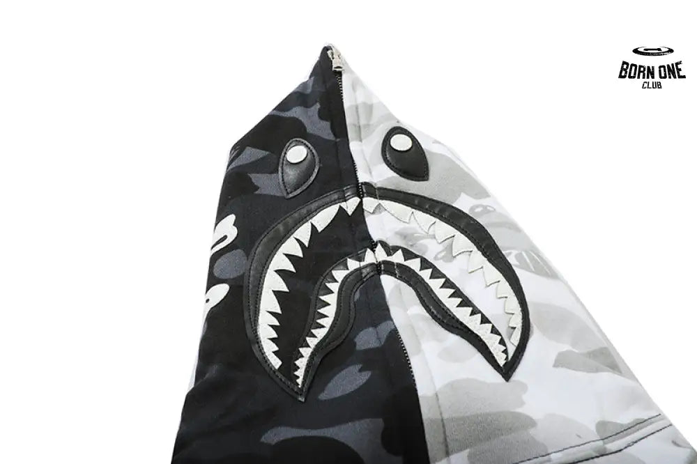 Bape x Neighborhood Split Camo Shark Full Zip Moletom