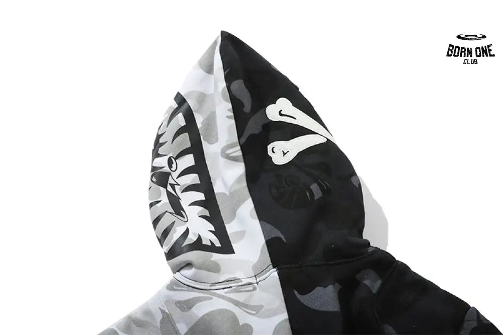 Bape x Neighborhood Split Camo Shark Full Zip Moletom