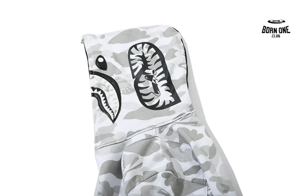 Bape x Neighborhood Split Camo Shark Full Zip Moletom