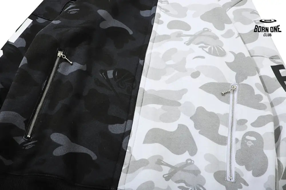 Bape x Neighborhood Split Camo Shark Full Zip Moletom