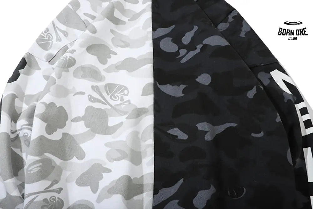 Bape x Neighborhood Split Camo Shark Full Zip Moletom