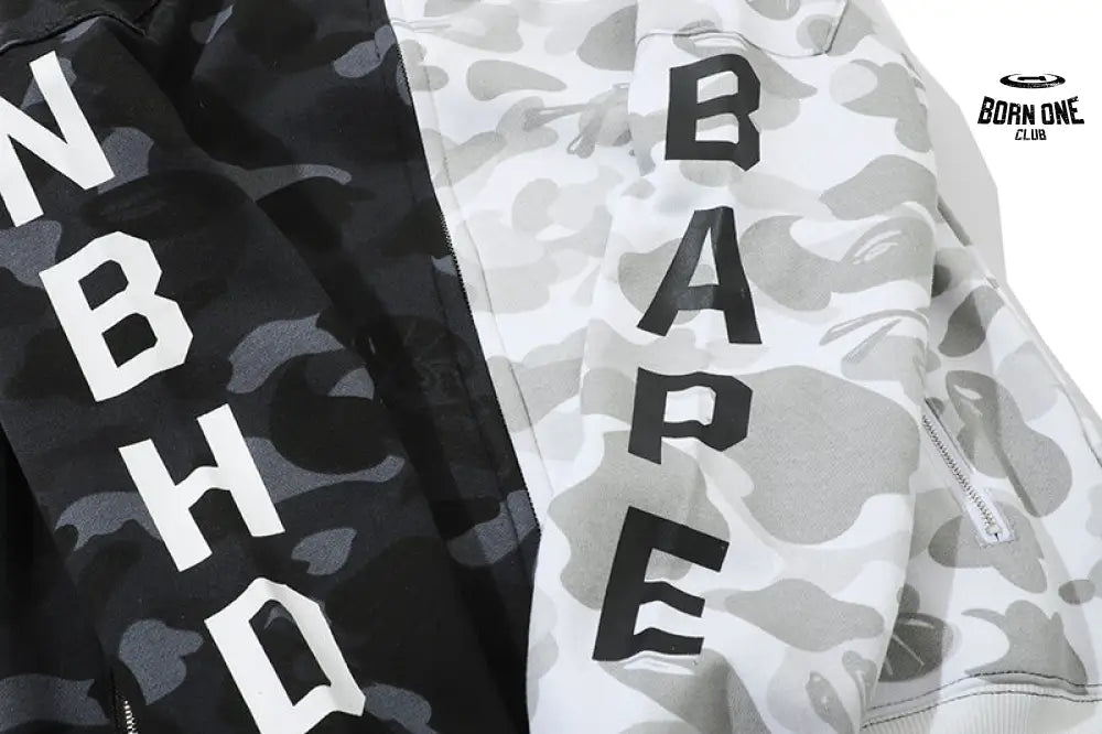 Bape x Neighborhood Split Camo Shark Full Zip Moletom