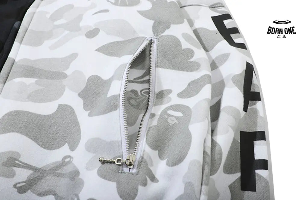 Bape x Neighborhood Split Camo Shark Full Zip Moletom