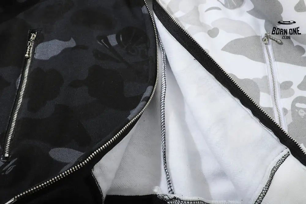 Bape x Neighborhood Split Camo Shark Full Zip Moletom