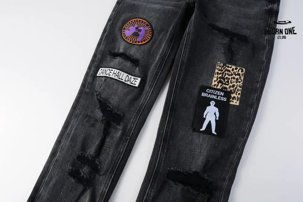 Calça Jeans Ksubi Preta Patches Bordados