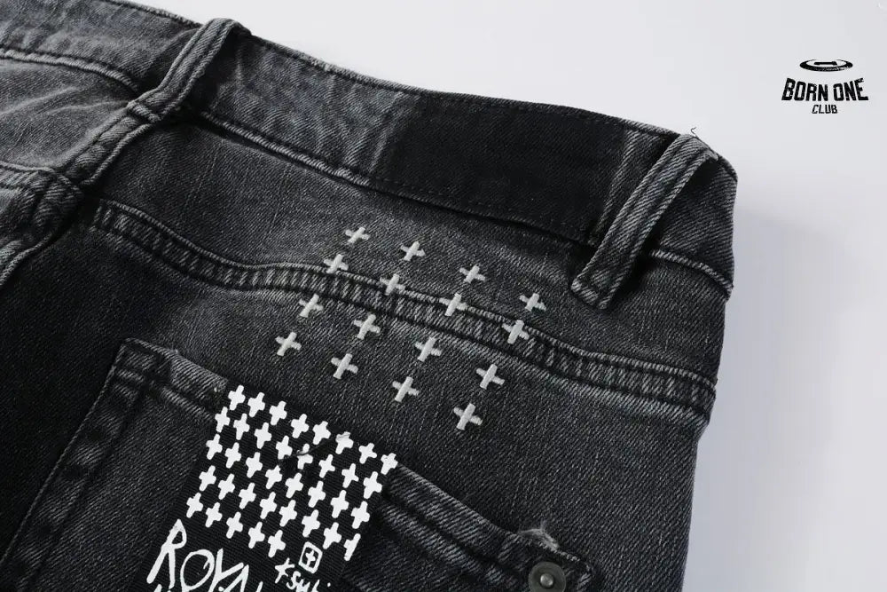 Calça Jeans Ksubi Preta Patches Bordados