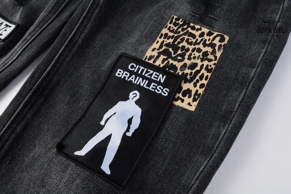 Calça Jeans Ksubi Preta Patches Bordados