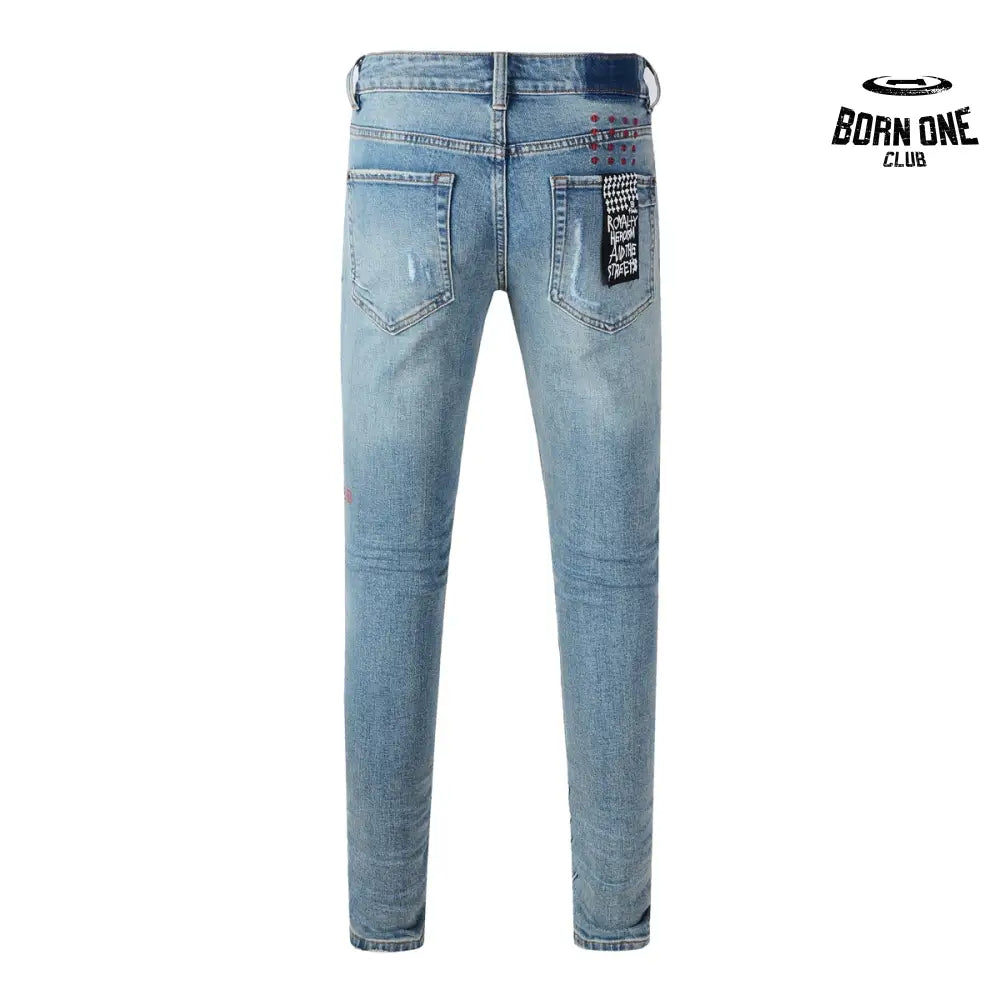 Calça Jeans Ksubi Azul Claro Patches Estampados