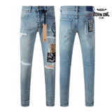 Calça Jeans Ksubi Azul Claro Patches Estampados