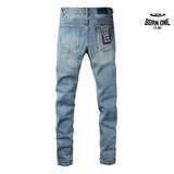 Calça Jeans Ksubi Azul Claro Patches Estampados