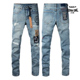 Calça Jeans Ksubi Azul Claro Patches Estampados