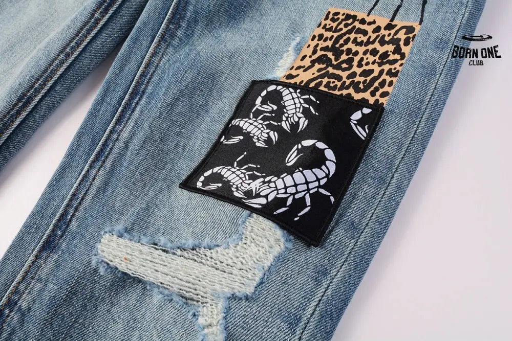 Calça Jeans Ksubi Azul Claro Patches Estampados
