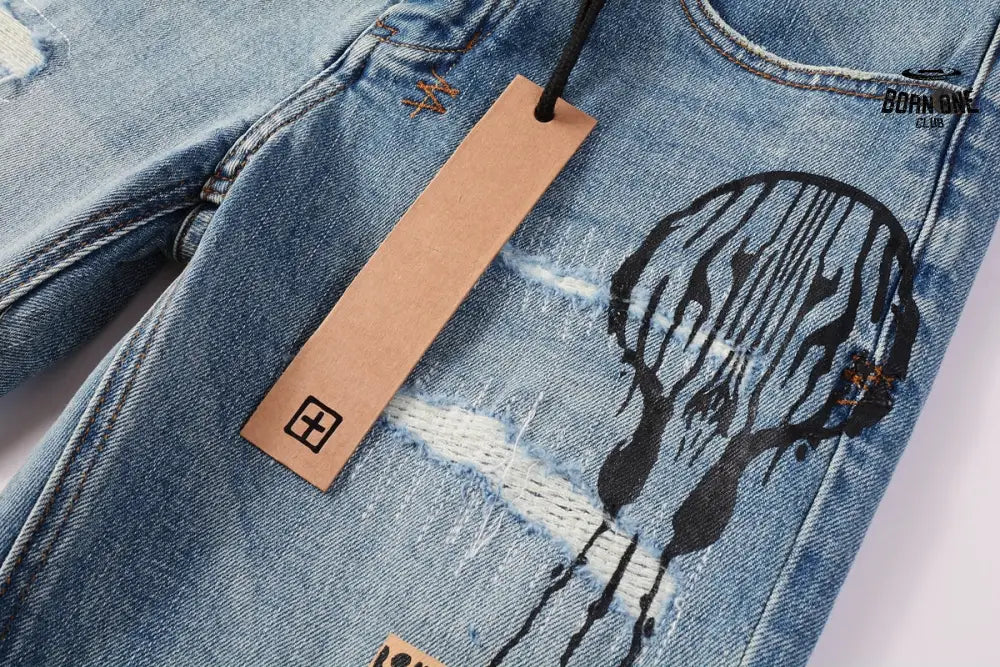 Calça Jeans Ksubi Azul Claro Patches Estampados