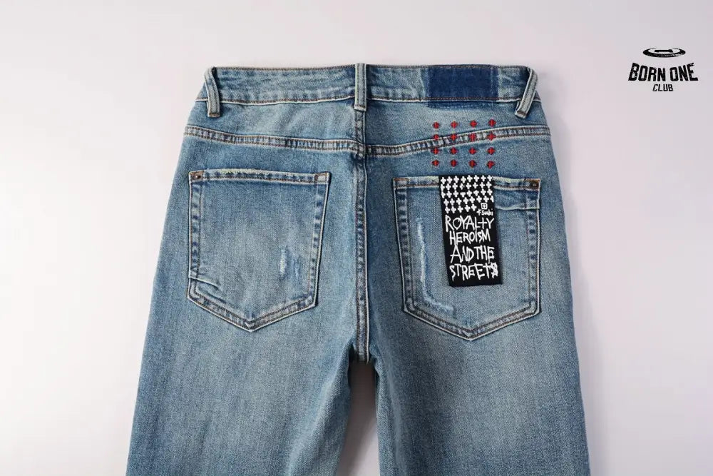 Calça Jeans Ksubi Azul Claro Patches Estampados