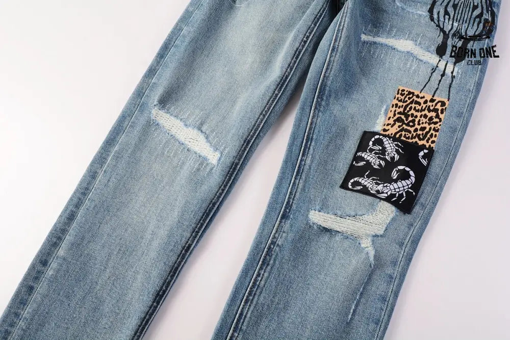 Calça Jeans Ksubi Azul Claro Patches Estampados