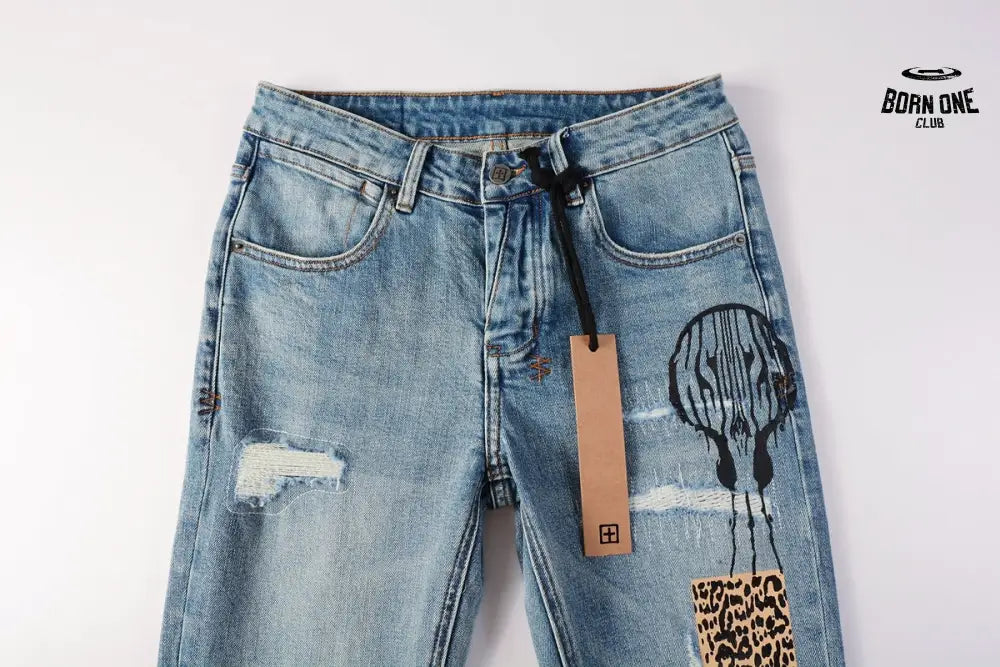 Calça Jeans Ksubi Azul Claro Patches Estampados
