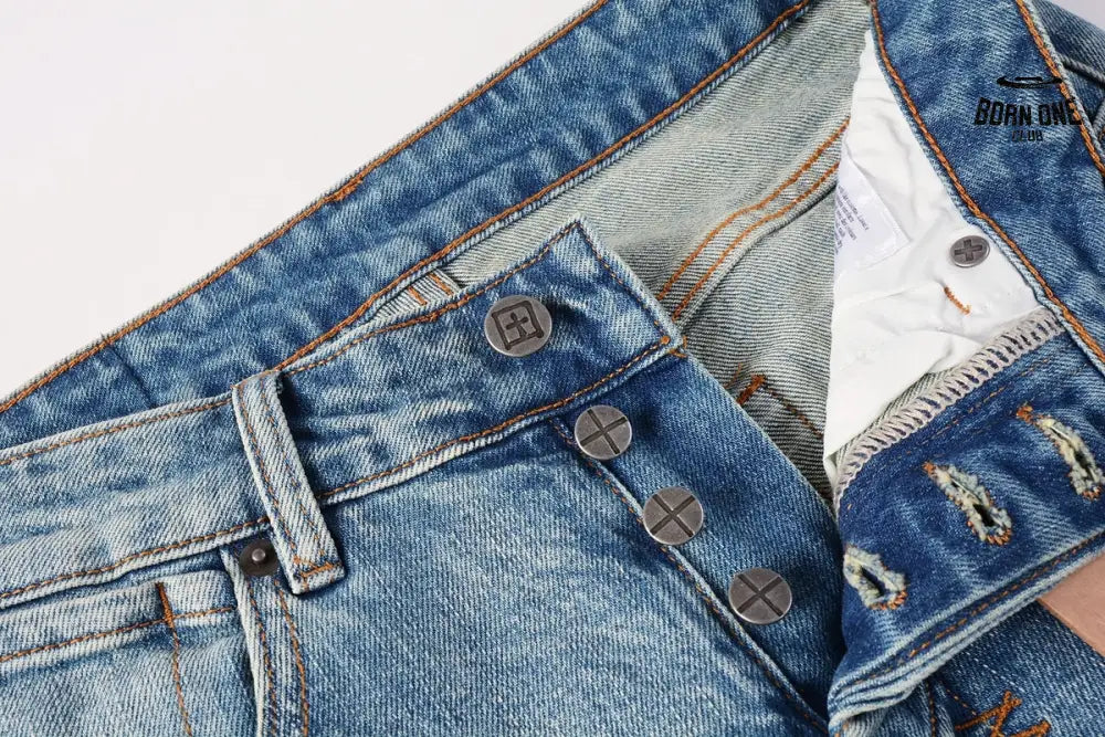 Calça Jeans Ksubi Azul Claro Patches Estampados
