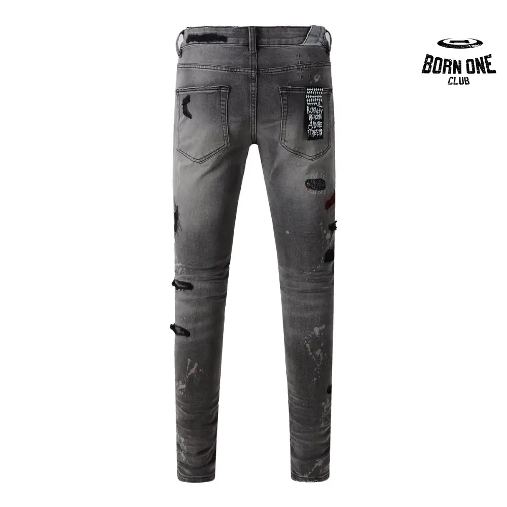 Calça Jeans Ksubi Cinza Patches Vermelhos
