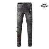 Calça Jeans Ksubi Cinza Patches Vermelhos