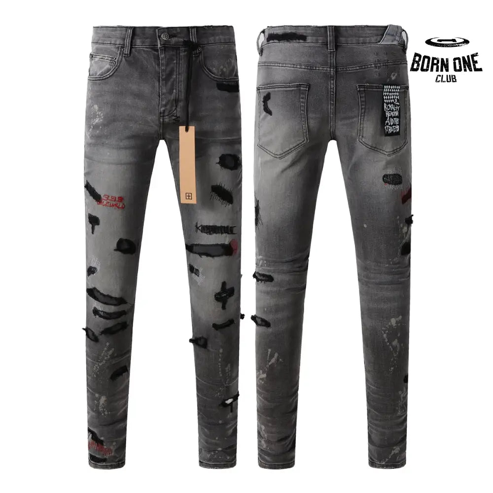 Calça Jeans Ksubi Cinza Patches Vermelhos