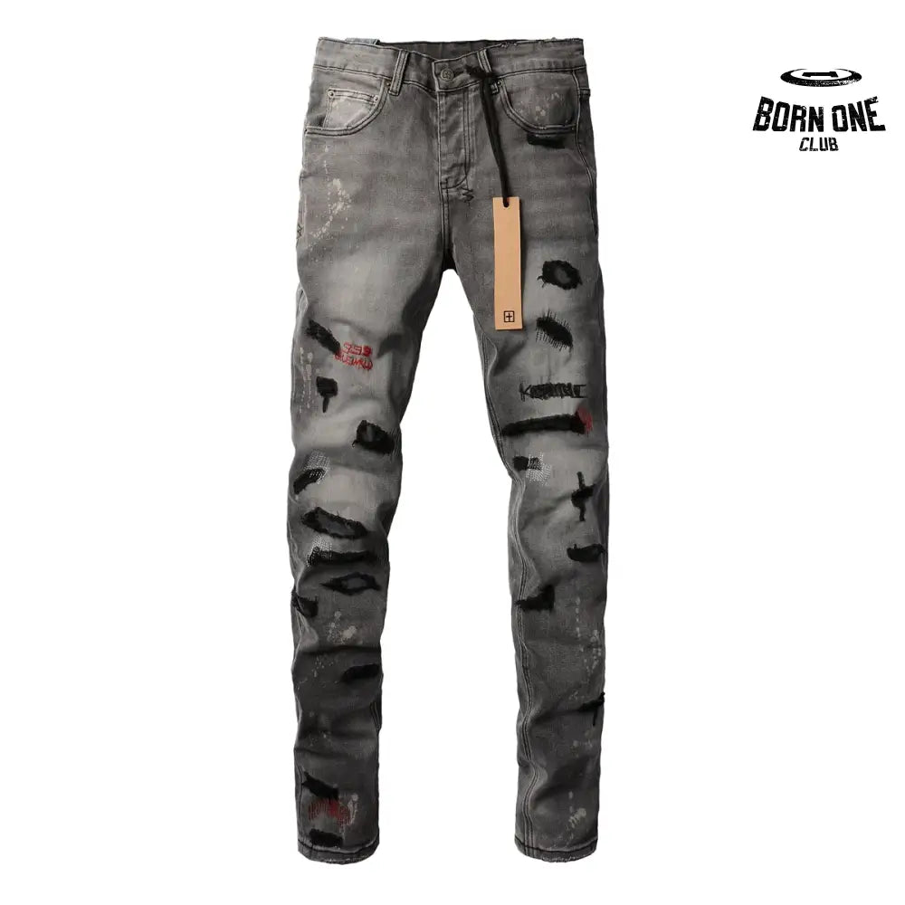 Calça Jeans Ksubi Cinza Patches Vermelhos