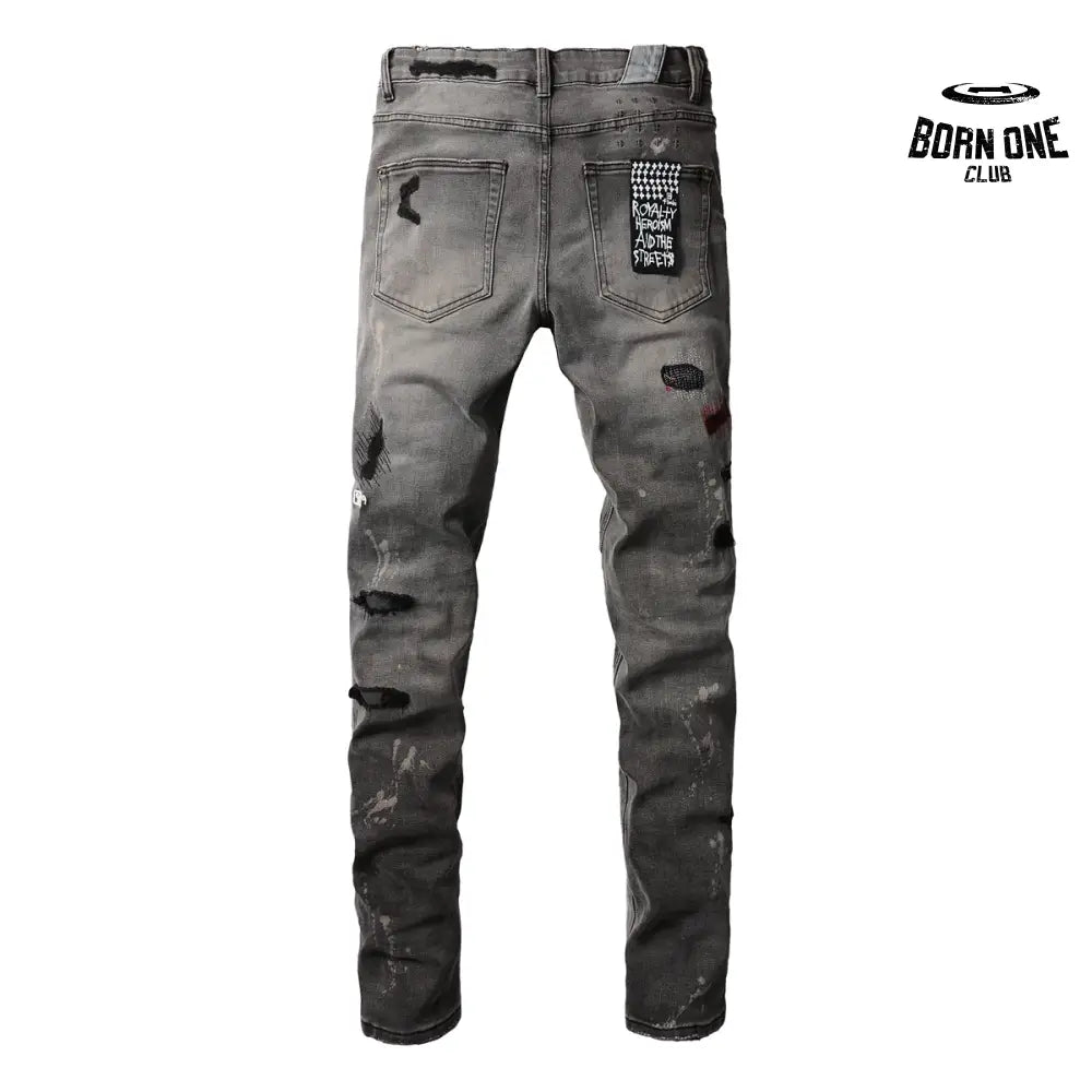 Calça Jeans Ksubi Cinza Patches Vermelhos