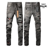 Calça Jeans Ksubi Cinza Patches Vermelhos