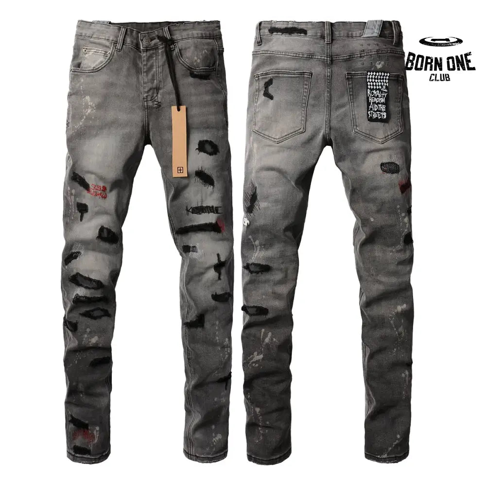 Calça Jeans Ksubi Cinza Patches Vermelhos