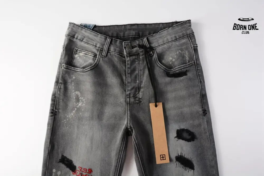 Calça Jeans Ksubi Cinza Patches Vermelhos