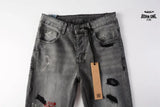 Calça Jeans Ksubi Cinza Patches Vermelhos
