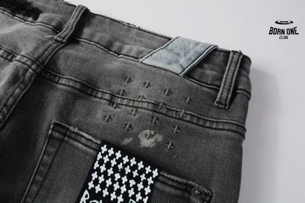 Calça Jeans Ksubi Cinza Patches Vermelhos