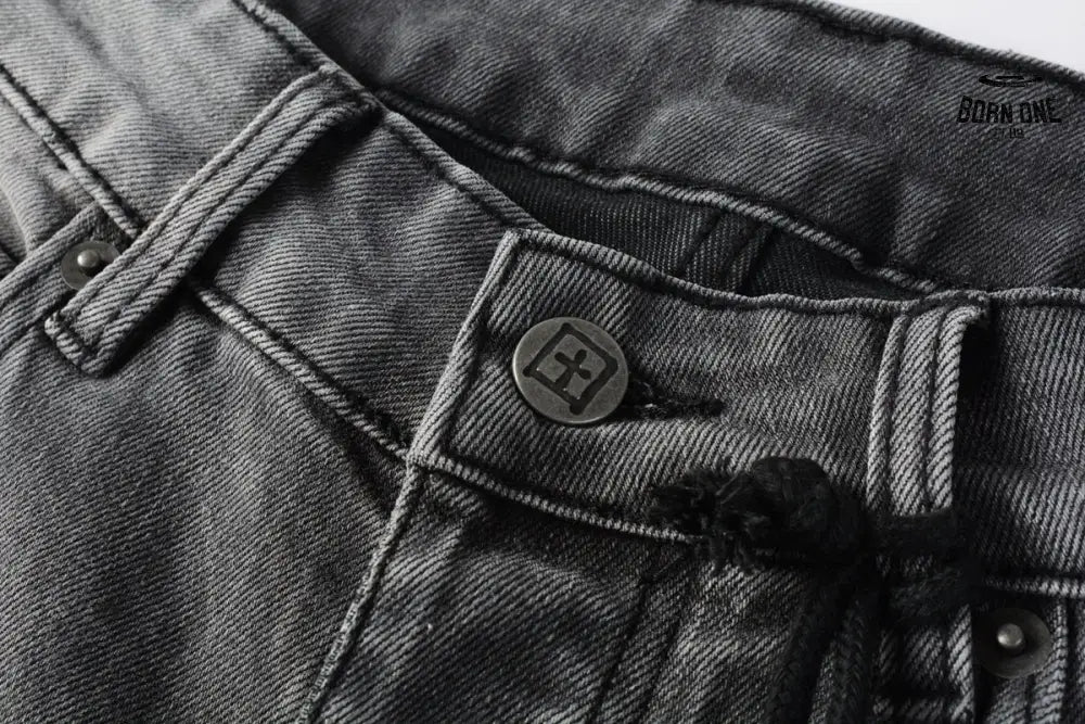 Calça Jeans Ksubi Cinza Patches Vermelhos