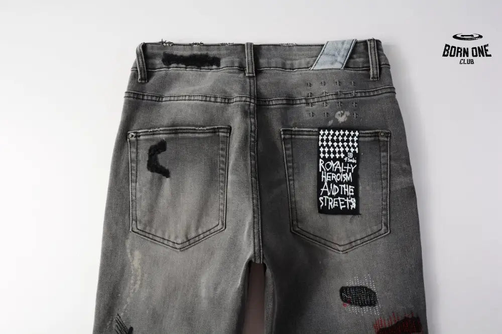 Calça Jeans Ksubi Cinza Patches Vermelhos