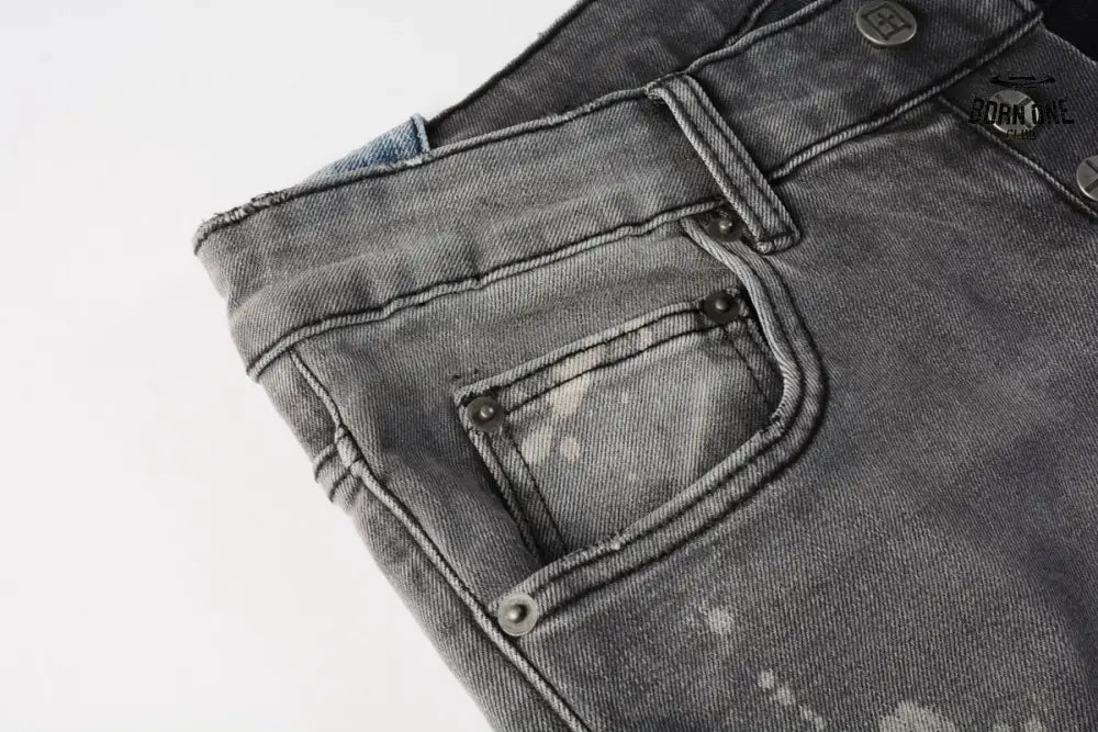 Calça Jeans Ksubi Cinza Patches Vermelhos