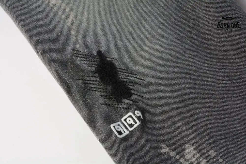 Calça Jeans Ksubi Cinza Patches Vermelhos