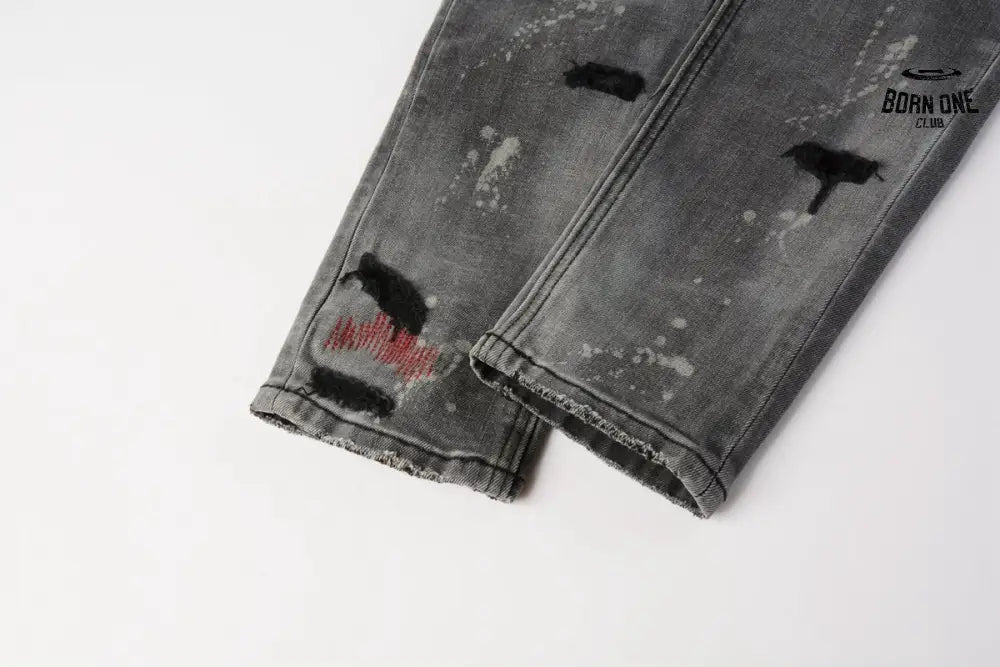 Calça Jeans Ksubi Cinza Patches Vermelhos