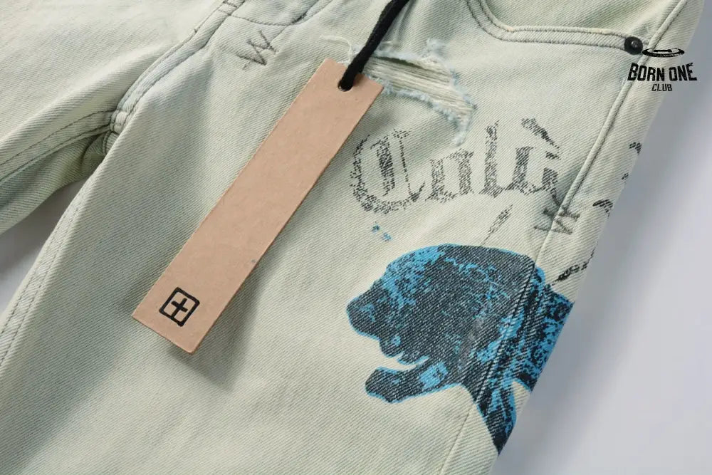 Calça Jeans Ksubi Verde Claro Pintada