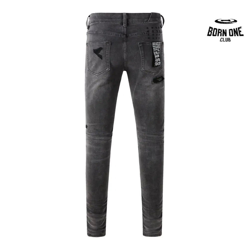 Calça Jeans Ksubi Cinza Patches Destroyed