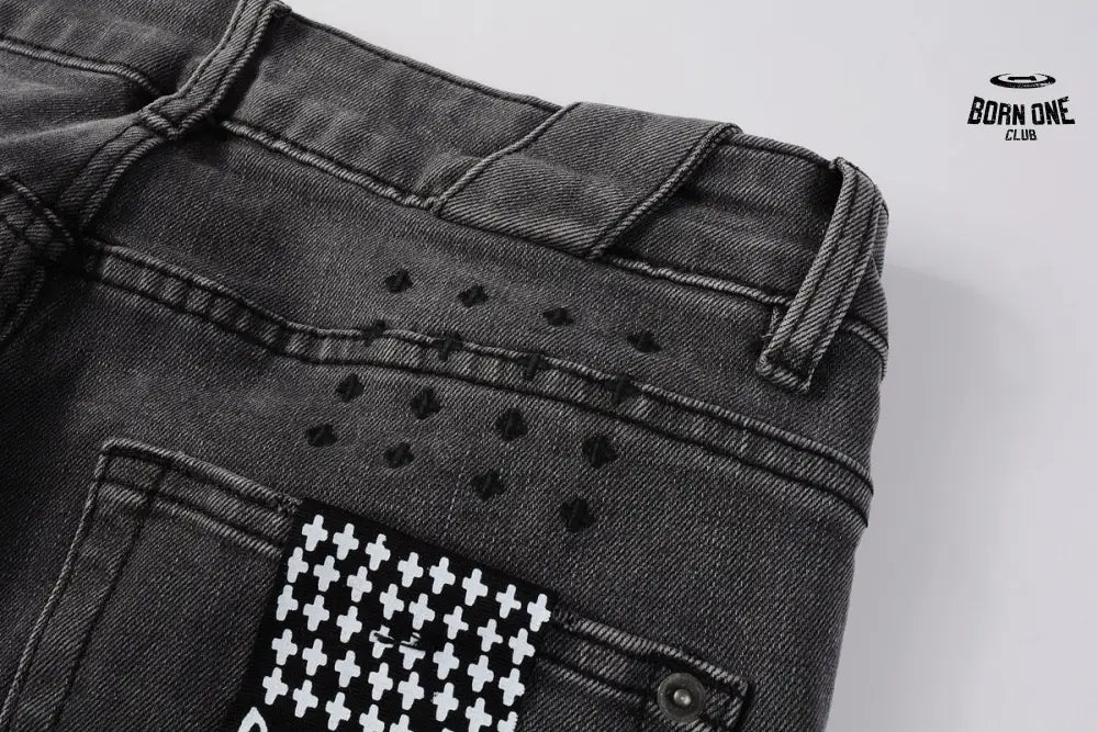 Calça Jeans Ksubi Cinza Patches Destroyed