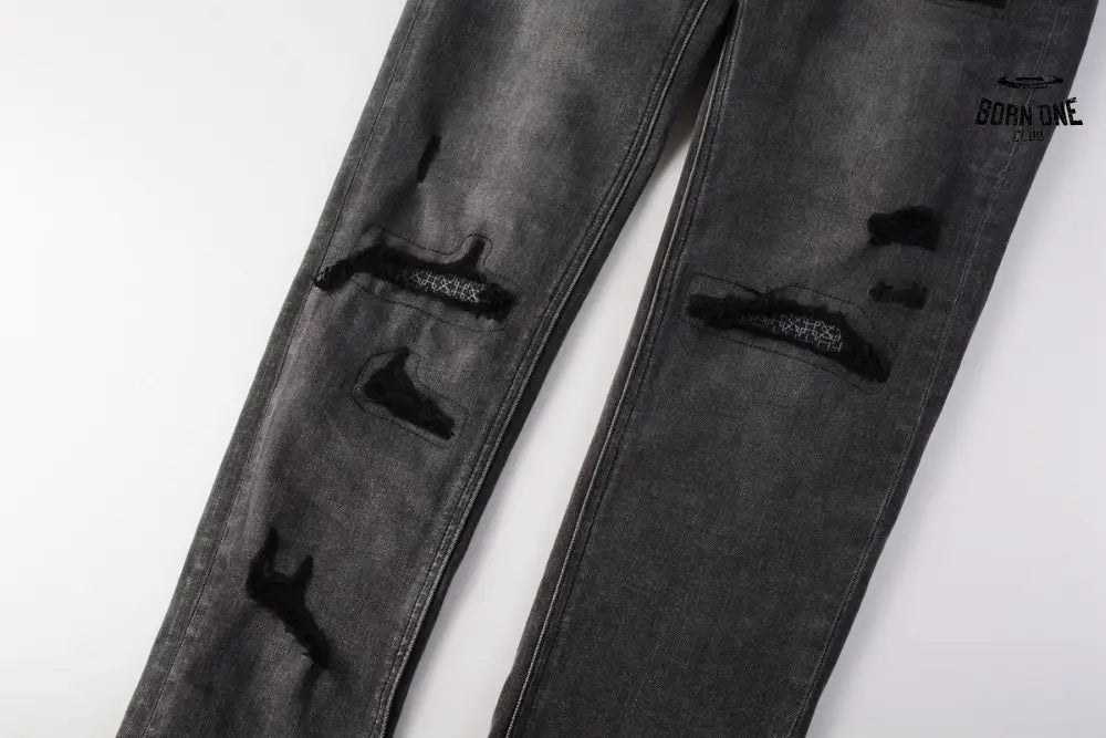 Calça Jeans Ksubi Cinza Patches Destroyed