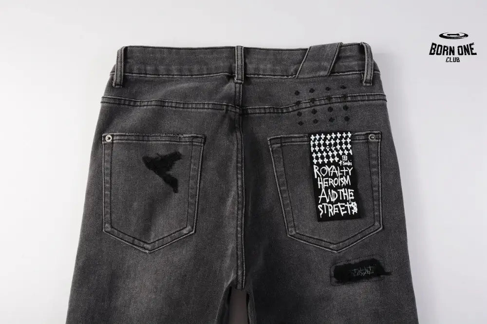 Calça Jeans Ksubi Cinza Patches Destroyed
