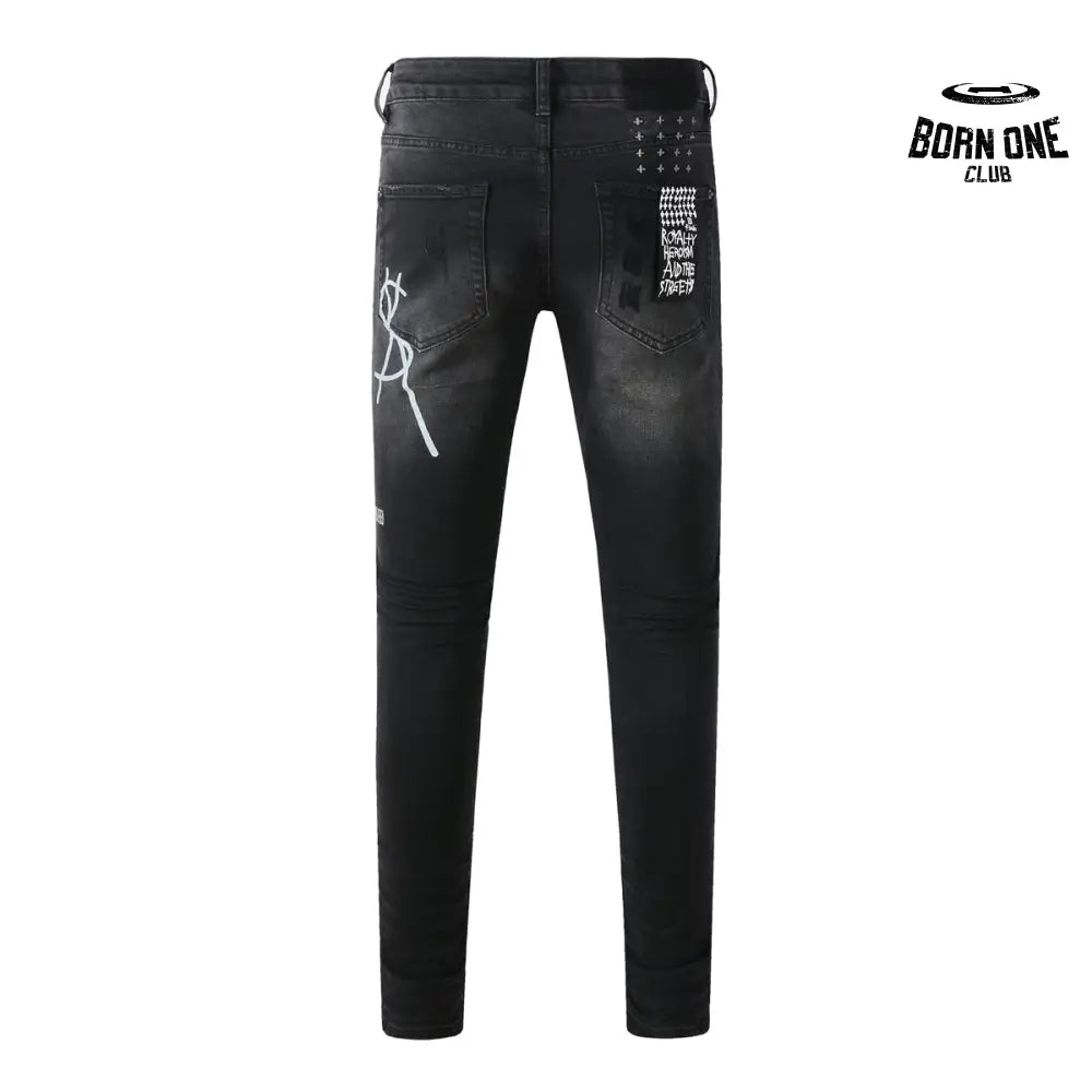 Calça Jeans Ksubi Preta Lavada Logo Pintado