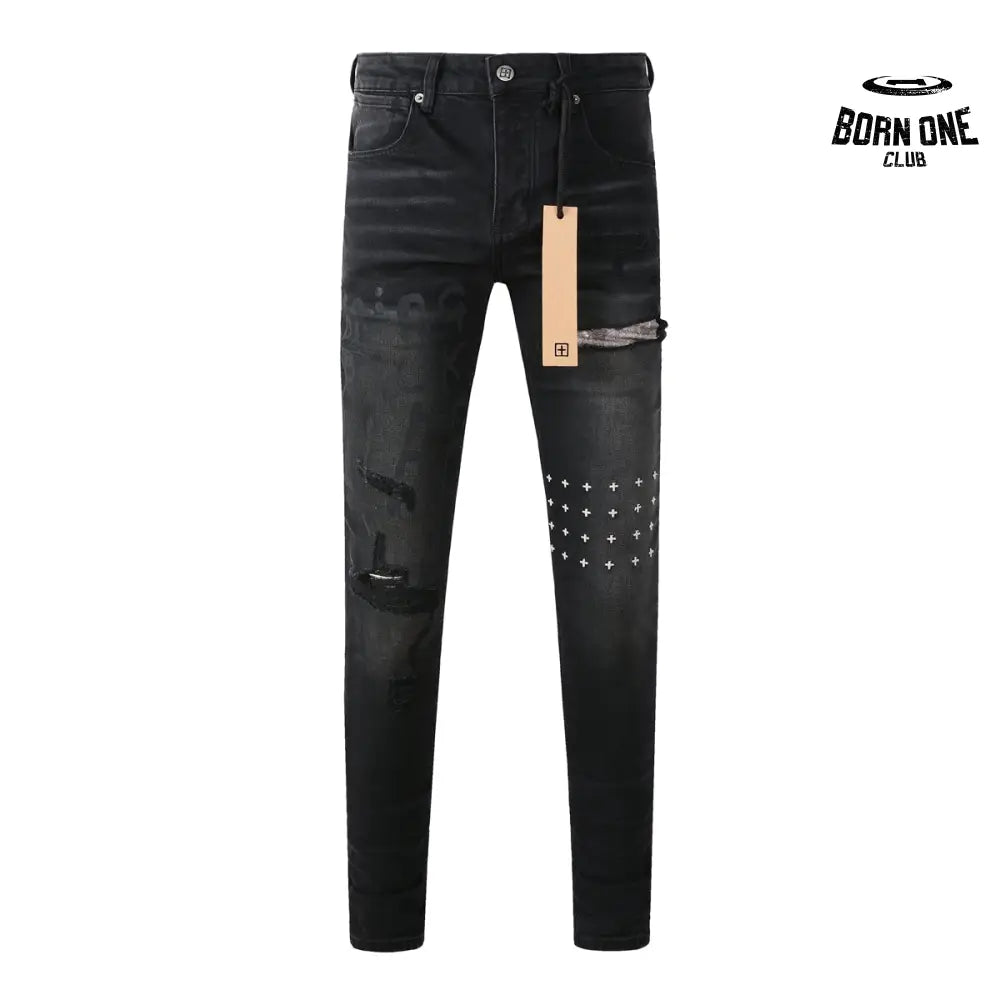 Calça Jeans Ksubi Preta Lavada Logo Pintado